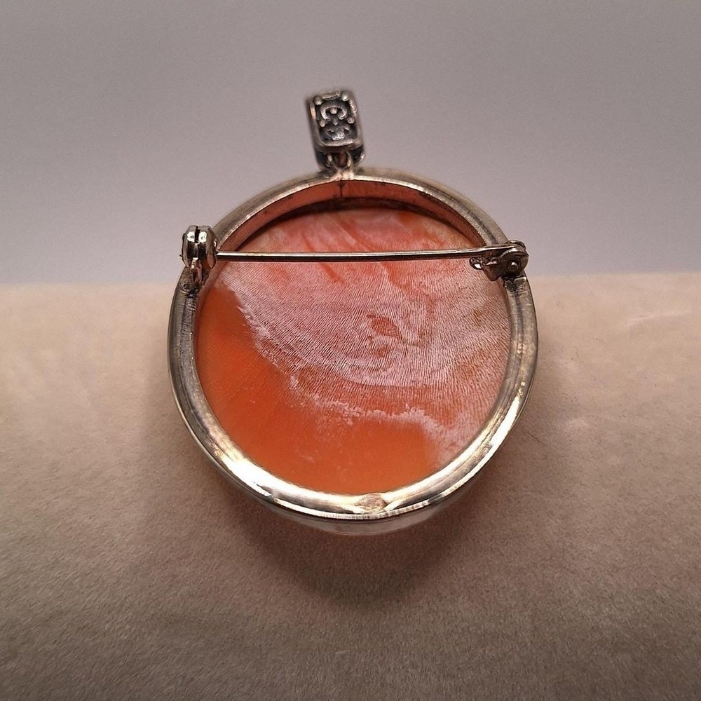 Vintage cameo brooch pin pendant conch shell sterling silver - Picture 2 of 4